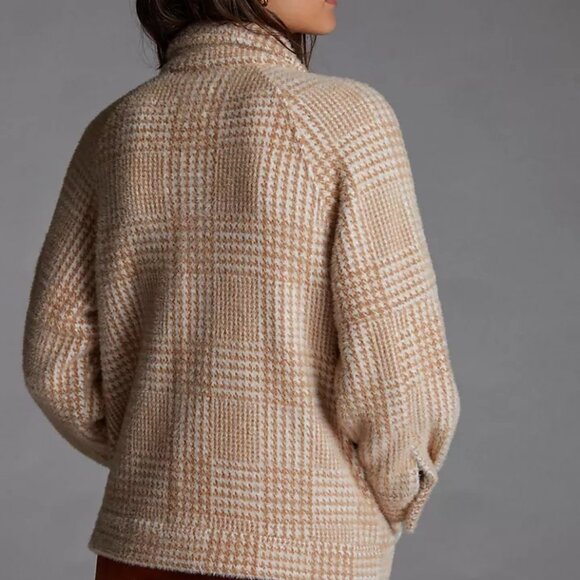 Anthropologie Greylin Houndstooth Shirt Fuzzy Beige White Jacket Blazer - Picture 2 of 9